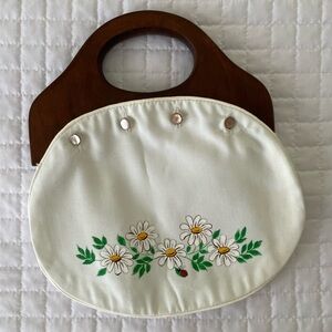 Vintage Bermuda Bag with Hand Painted Floral Design Ladybug